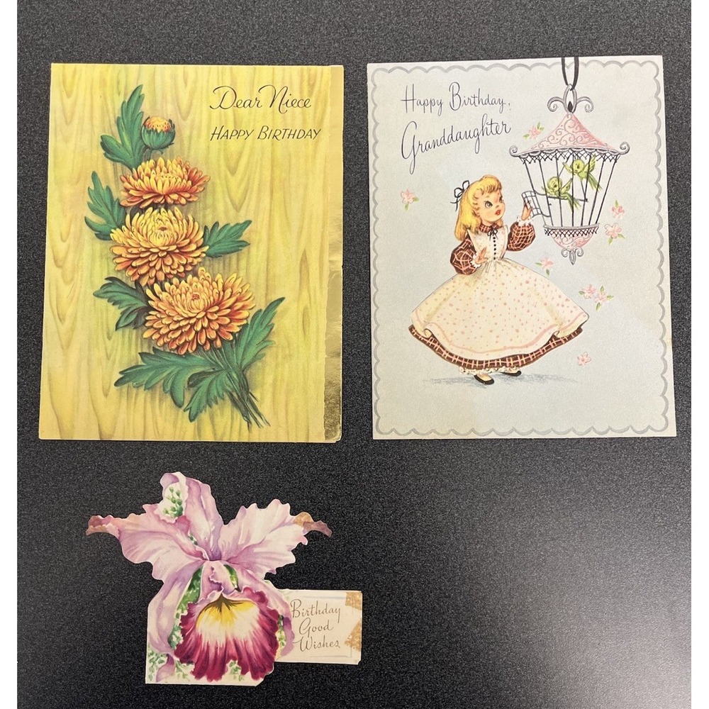 Vintage Birthday Greeting Cards Lot of 3 1950s Used Niece Granddaughter